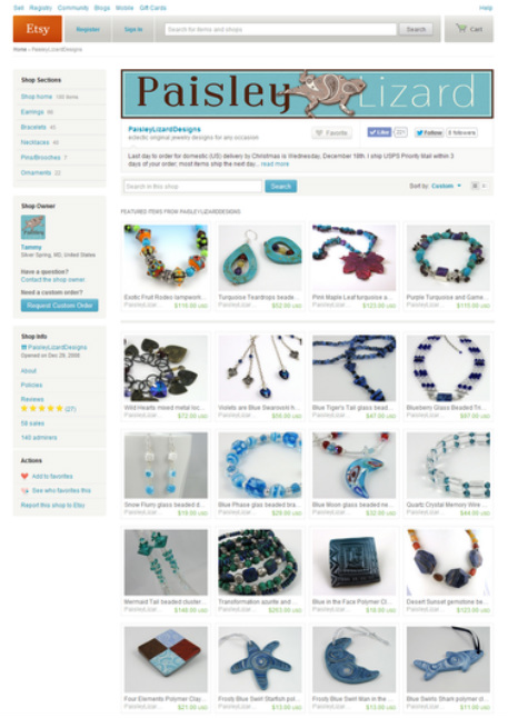 screenshot of Etsy shop