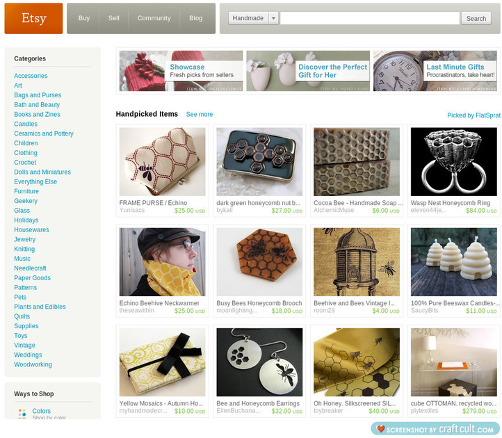 screenshot of Etsy front page