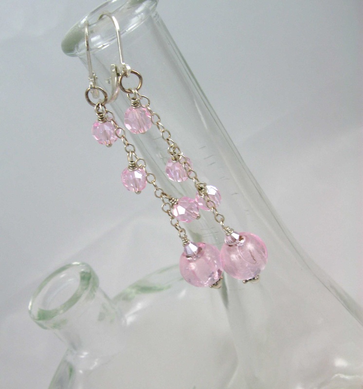 Picture of blush pink beaded dangle earrings