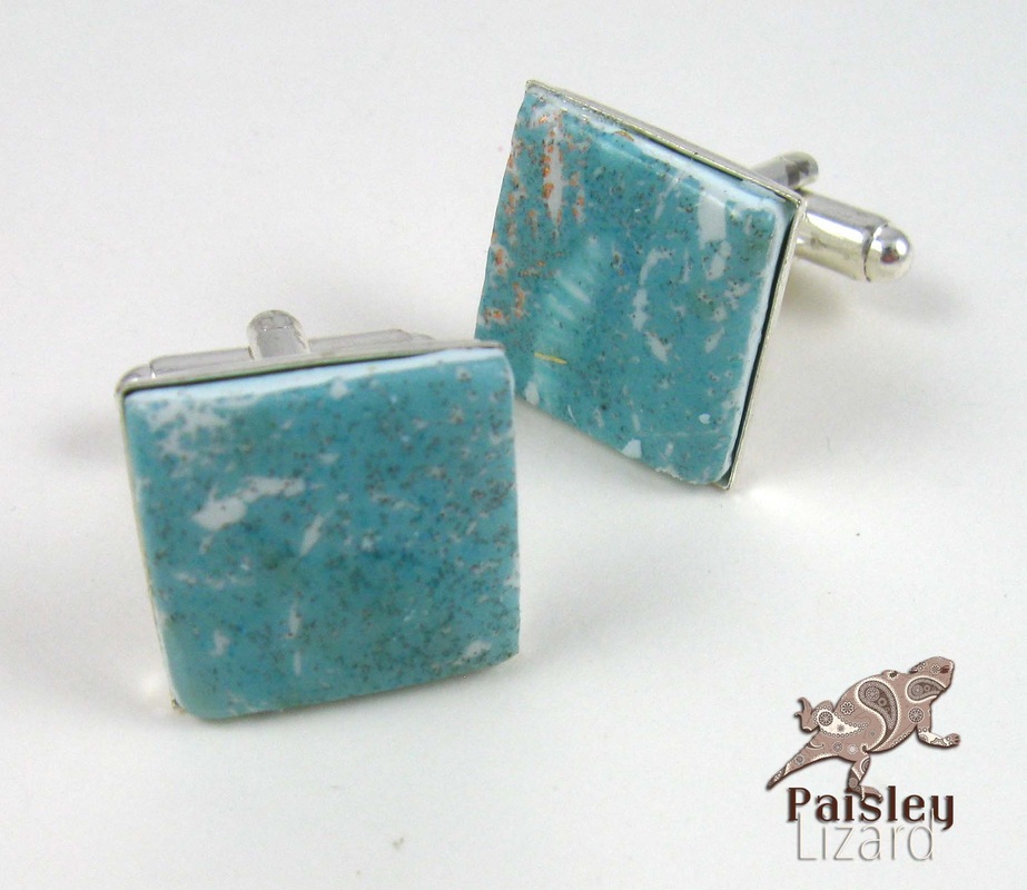 faux larimar cuff links