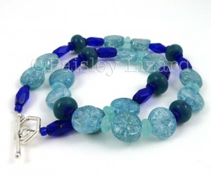 Seafoam and cobalt blue glass beaded necklace