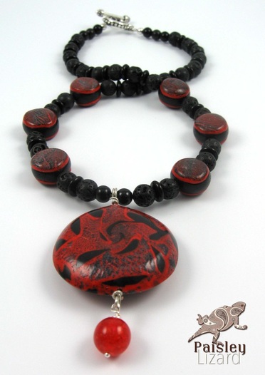 fire element polymer clay beaded necklace