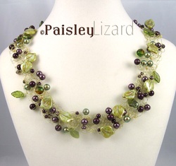 beaded wire crochet vineyard necklace