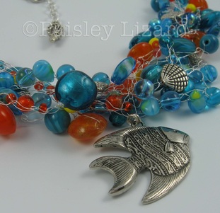 wire crochet necklace with fish pendant