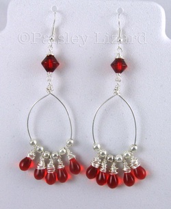 red glass fringe chandelier earrings