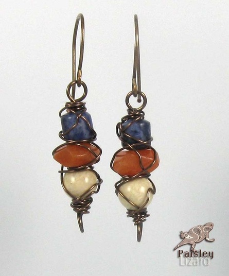 brass wire wrapped beaded earrings