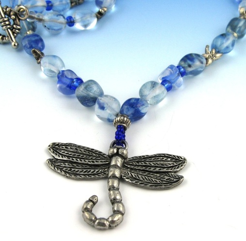 blueberry glass beaded dragonfly necklace