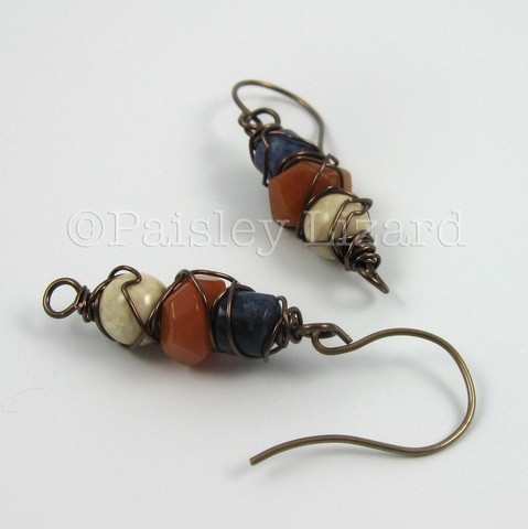 Brass wire wrapped beaded earrings