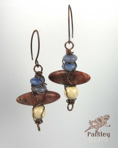 copper wire wrapped beaded earrings