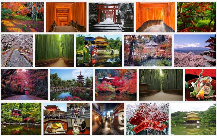 Screen capture of image search for Kyoto, Japan