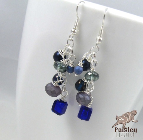 Mixed blue glass beaded dangle earrings