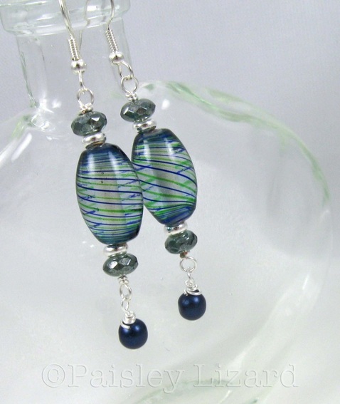 Blue blown glass beaded earrings