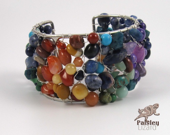 gemstone bead wire weave cuff bracelet