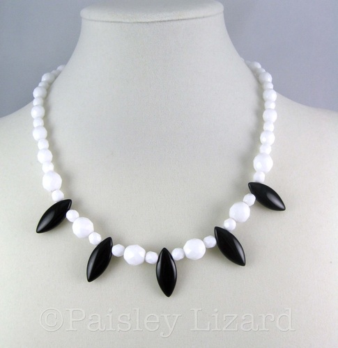 Picture of black and white czech glass beaded choker necklace