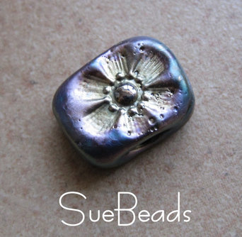 Picture of black metallic flower lampwork bead