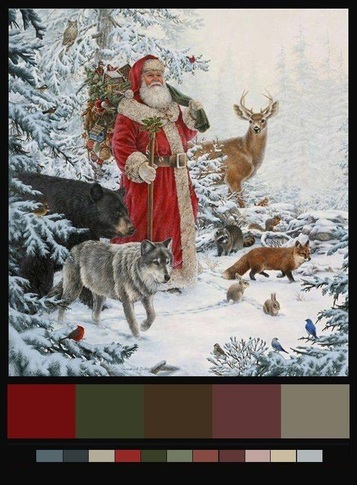 Picture of father christmas with woodland creatures