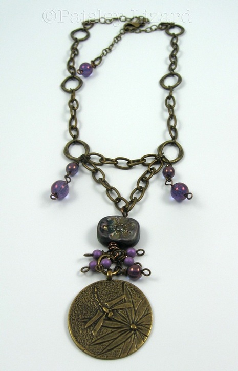 Picture of brass dragonfly charm necklace