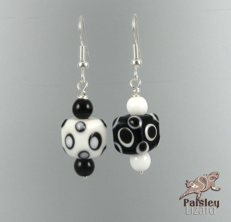 Picture of black and white polka dot earrings