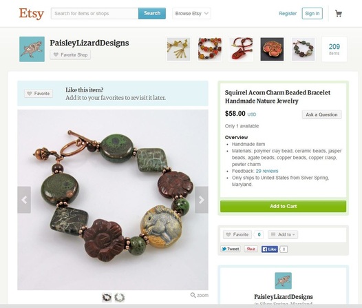 Screenshot of item listing in Etsy shop