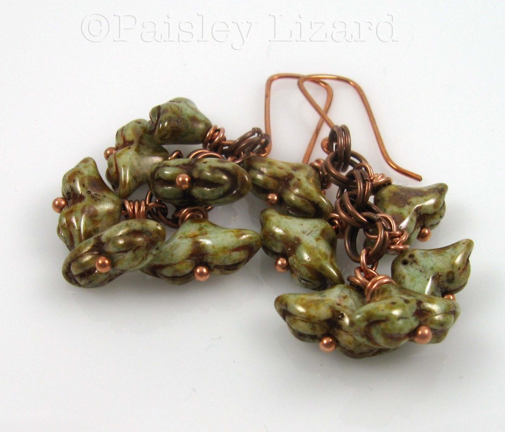 Lichen Drops copper chainmaille earrings