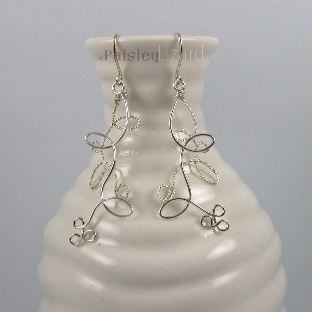 Silver vines wire earrings