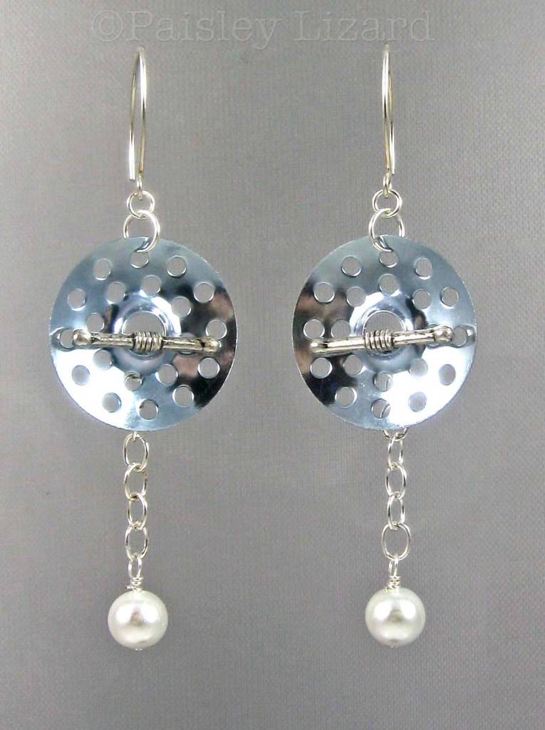 futuristic pearl dangle earrings