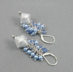 White and Blue Beaded Earrings