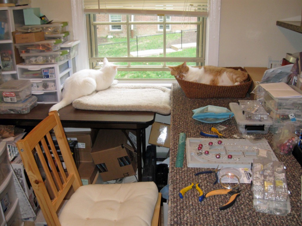 Cats at my beading station