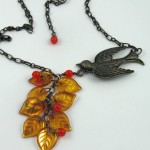 Bird and leaf necklace