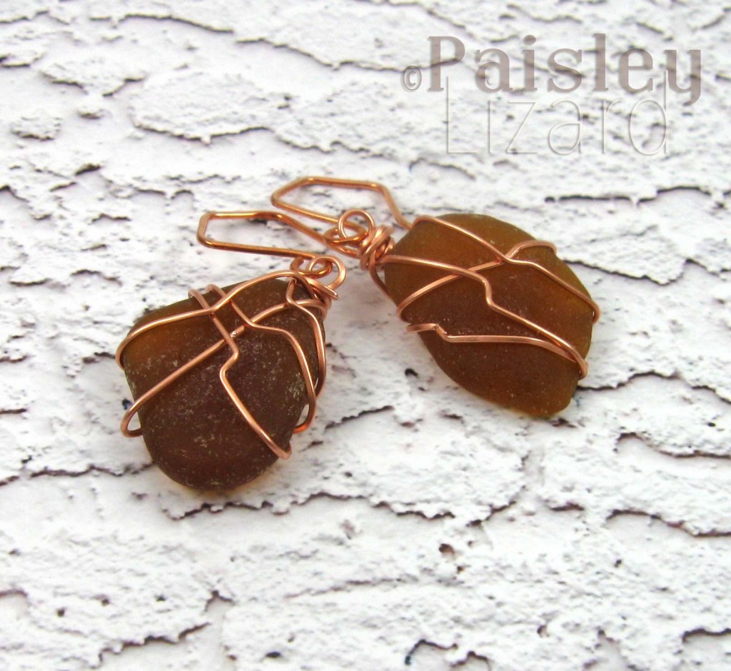 Brown sea glass earrings