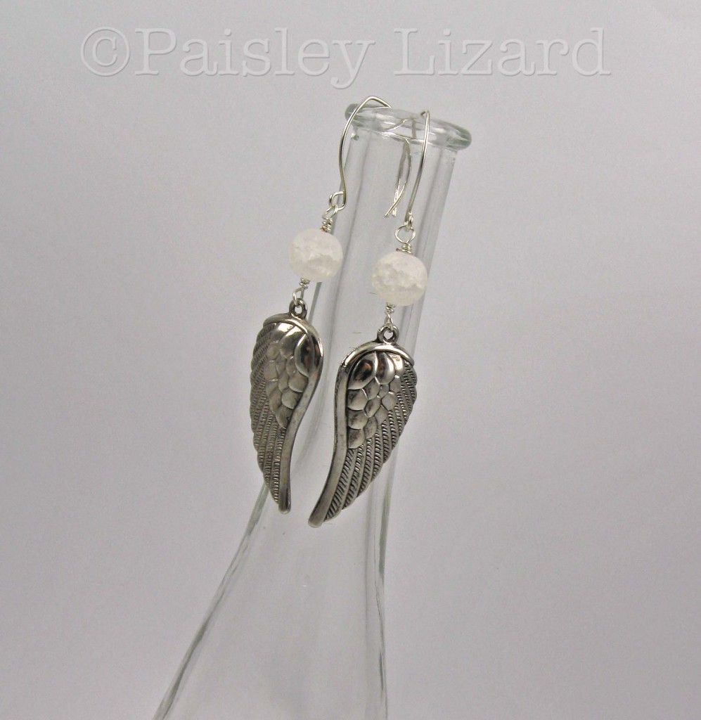 Crystal and silver wings earrings