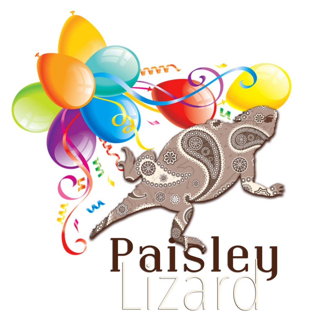 Paisley Lizard logo with balloons