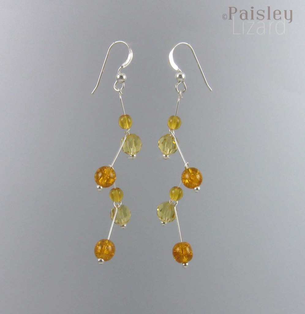 Amber glass zigzag earrings