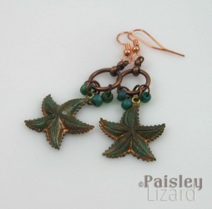 Green Patina Starfish Earrings