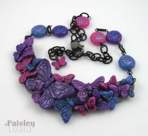 purple pink blue butterfly bib necklace