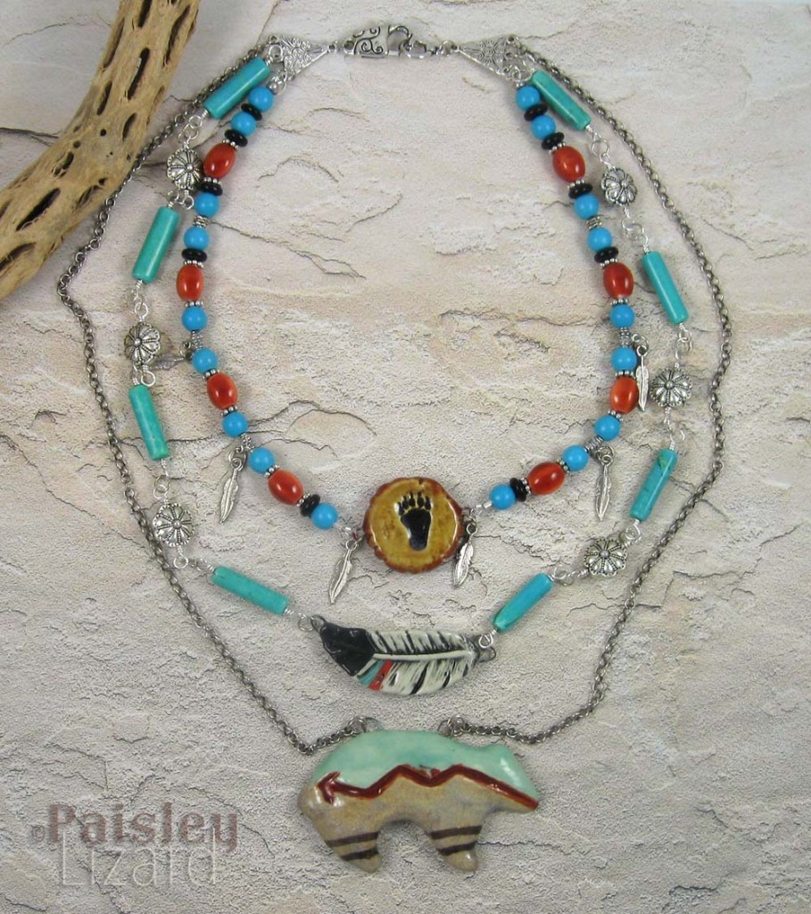 Zuni bear layered necklace flat