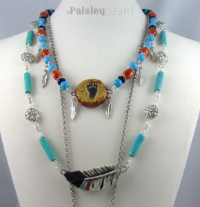 Layered necklace with feather