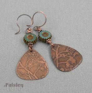 Etched copper earrings