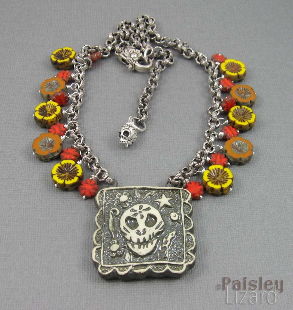 marigold sugar skull necklace