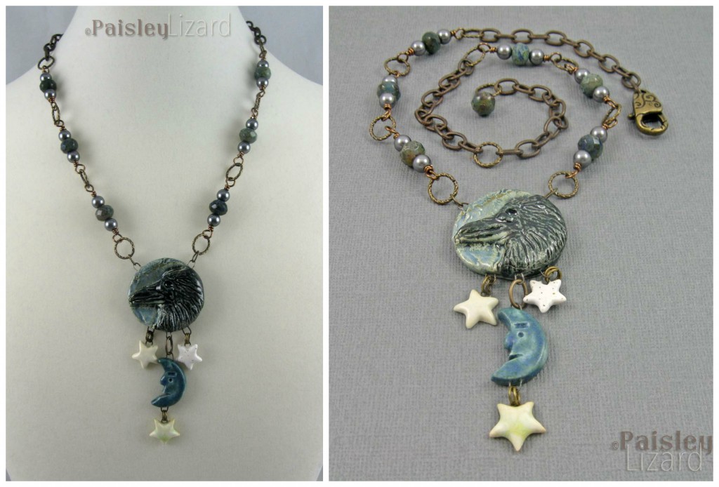 Moon and Stars Raven Necklace