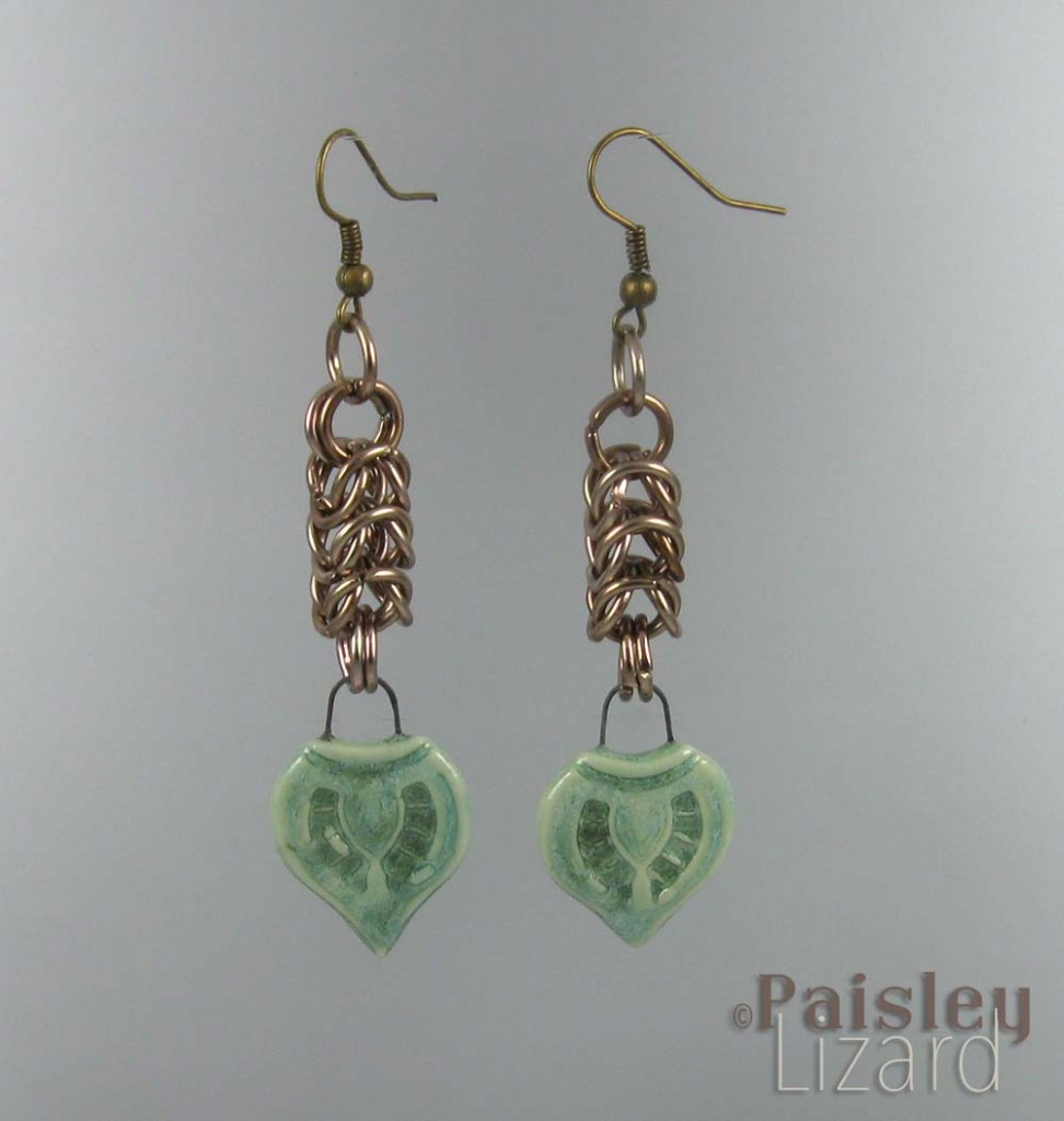 Chainmaille leaf earrings