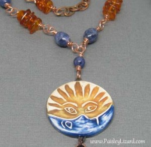 Ceramic sun moon pendant