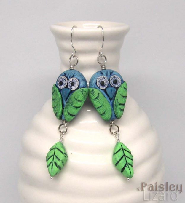 Green Amber Owl Earrings main image 0