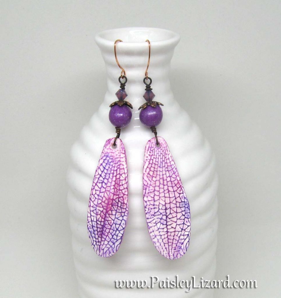 Long pastel petal drop earrings in Ultra Violet purple and pink