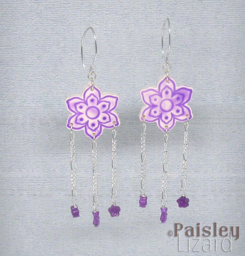 violet flower chandelier earrings