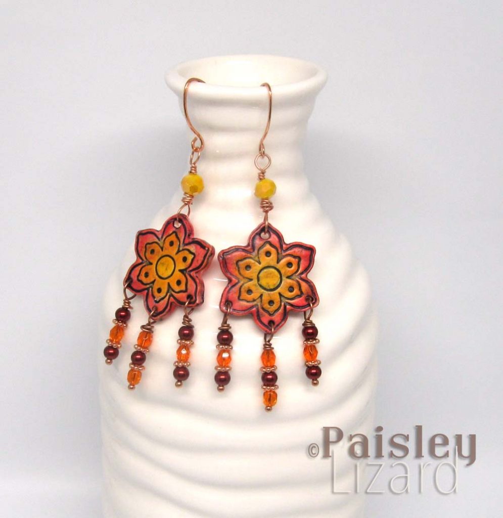 red flower chandelier earrings