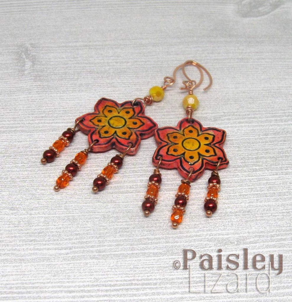 red flower chandelier earrings