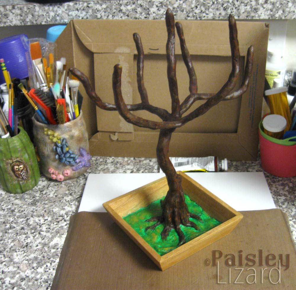 Epoxy clay tree with acrylic paint.