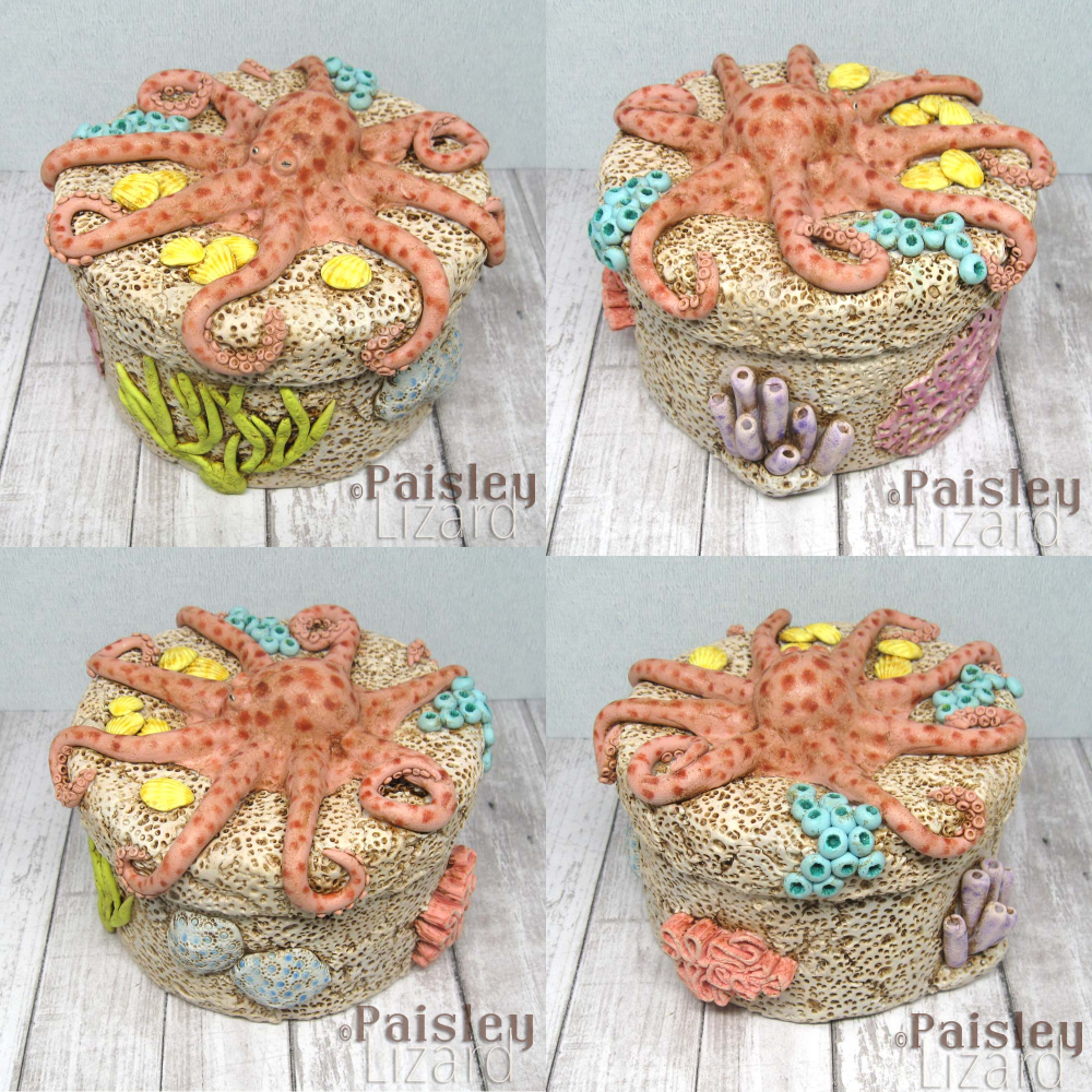 four views of octopus garden keepsake box