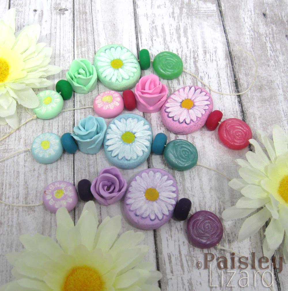 polymer clay flower bead sets